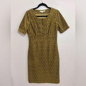 Boden Penny Cord Dress Mustard Floral Corduroy Fitted Sheath Sz 6L Cottagecore